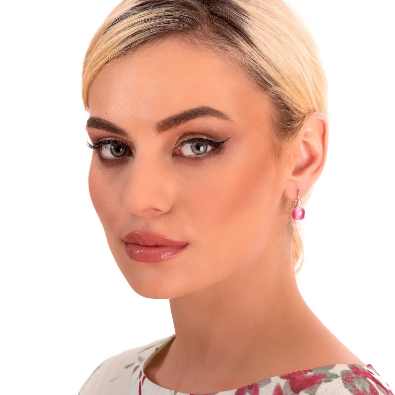 Cercei argint Dark Pink Eye Cat