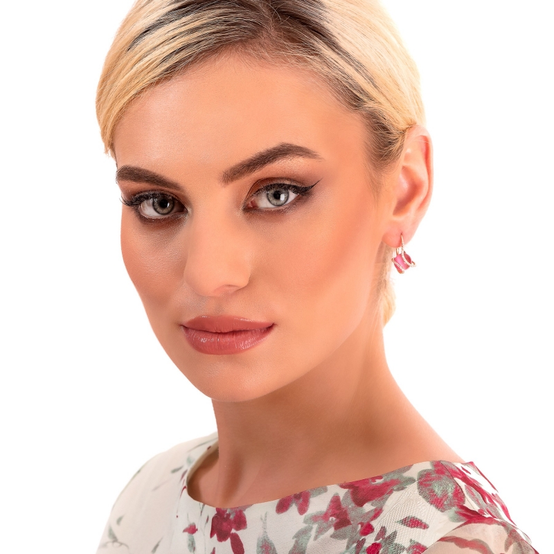 Cercei argint Zirconia Dark Pink Eye Cat