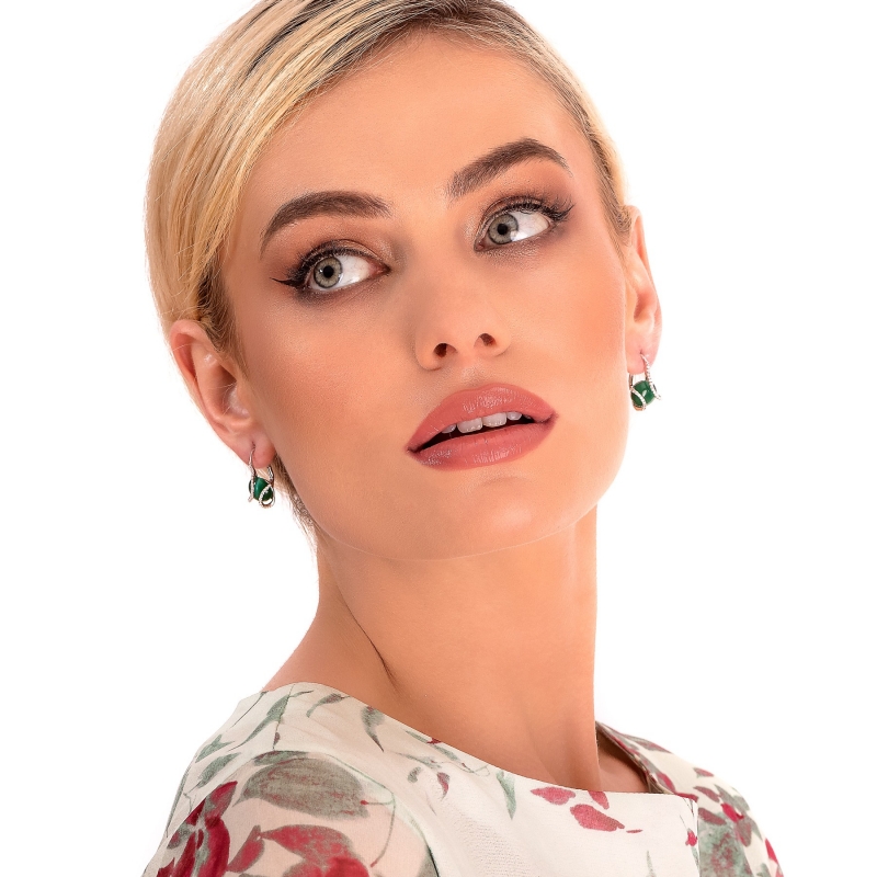 Cercei argint Zirconia Emerald Cat Eye