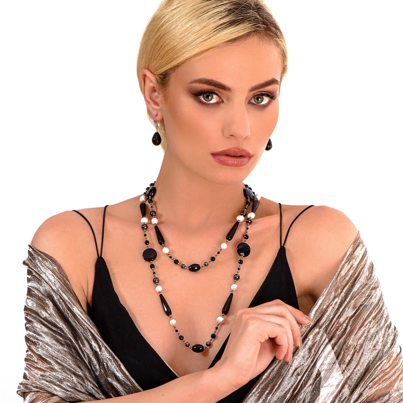 Cercei argint zirconia elegant onix