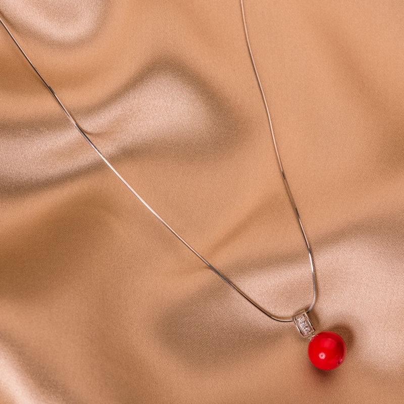 Silver pendant red coral