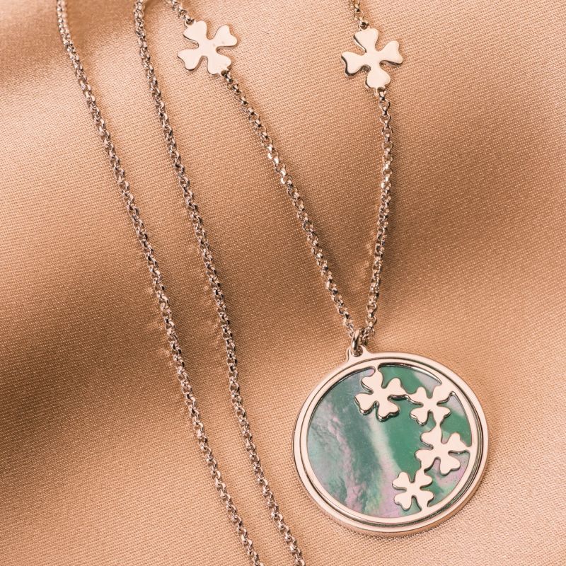 Sterling Silver Necklace Lucky Clovers 