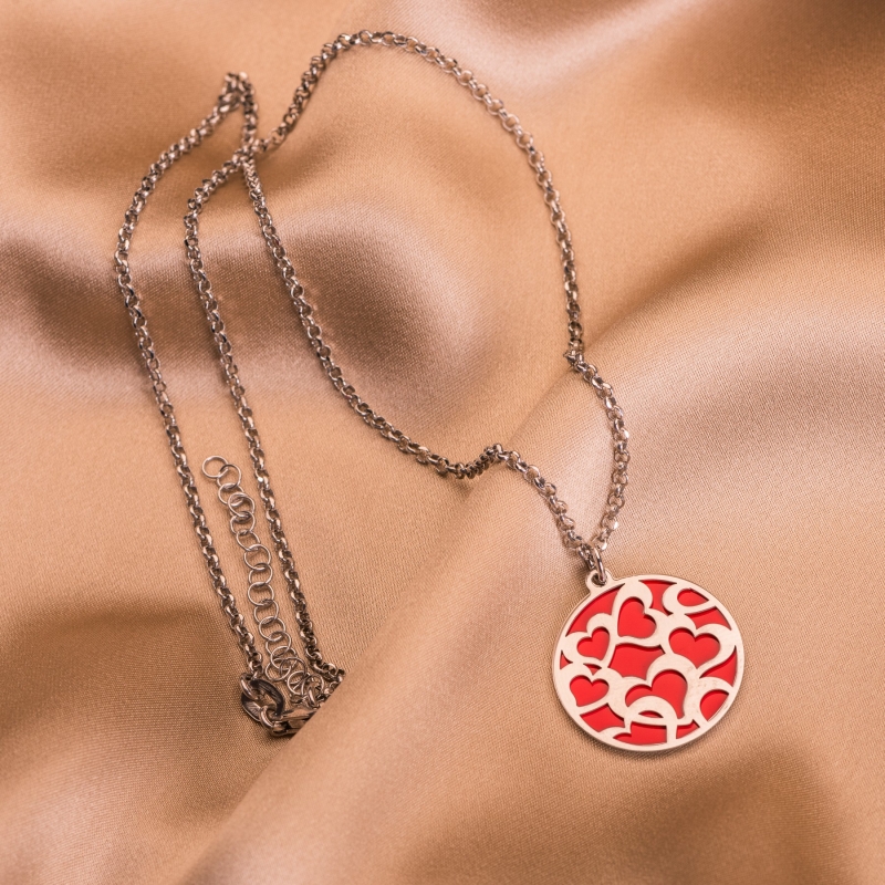 Colier argint Full Red Hearts