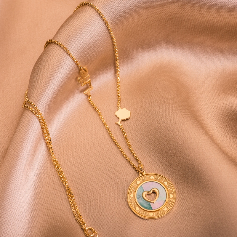 Colier argint Life green gold