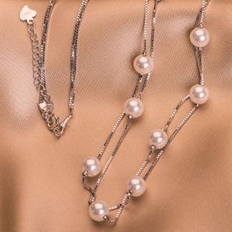 Sterling Silver Necklace Delicate 10 Pearls
