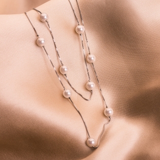 Sterling Silver Necklace Delicate 10 Pearls