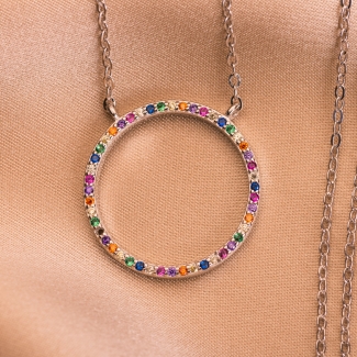 Sterling Silver Necklace Cheer Colors