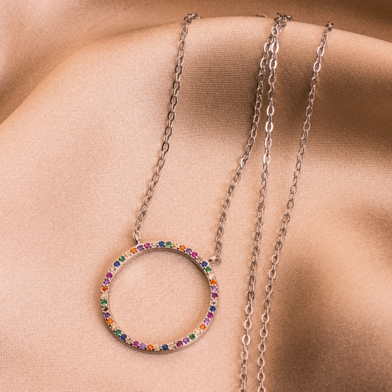 Sterling Silver Necklace Cheer Colors