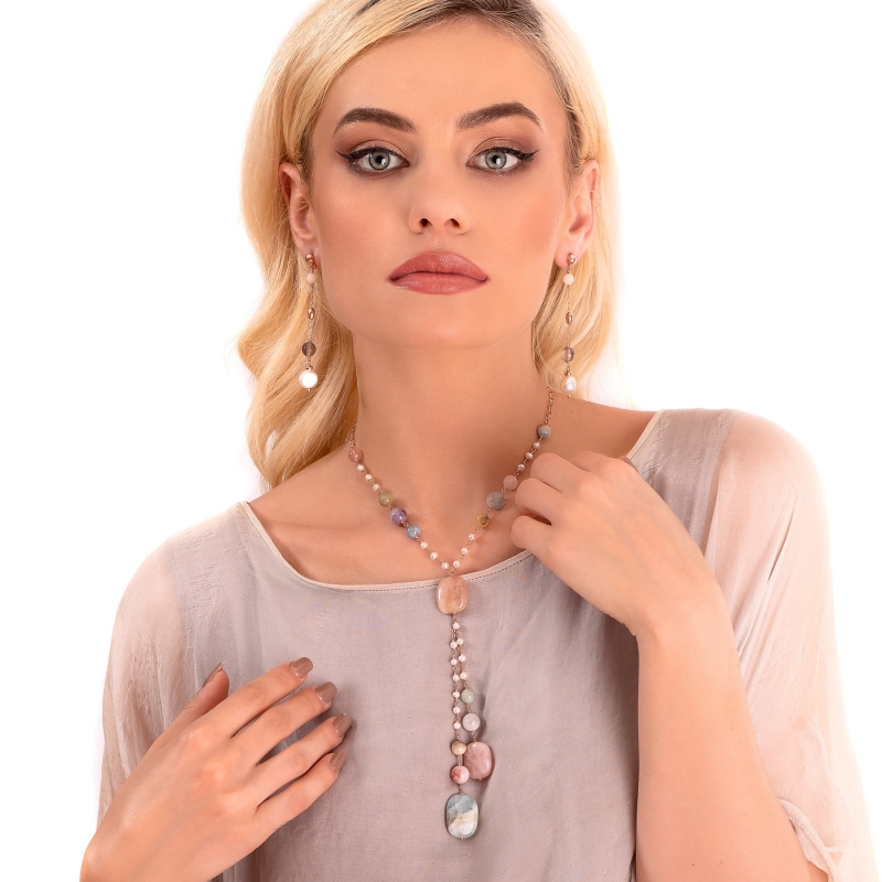 Colier argint cu morganite si perle