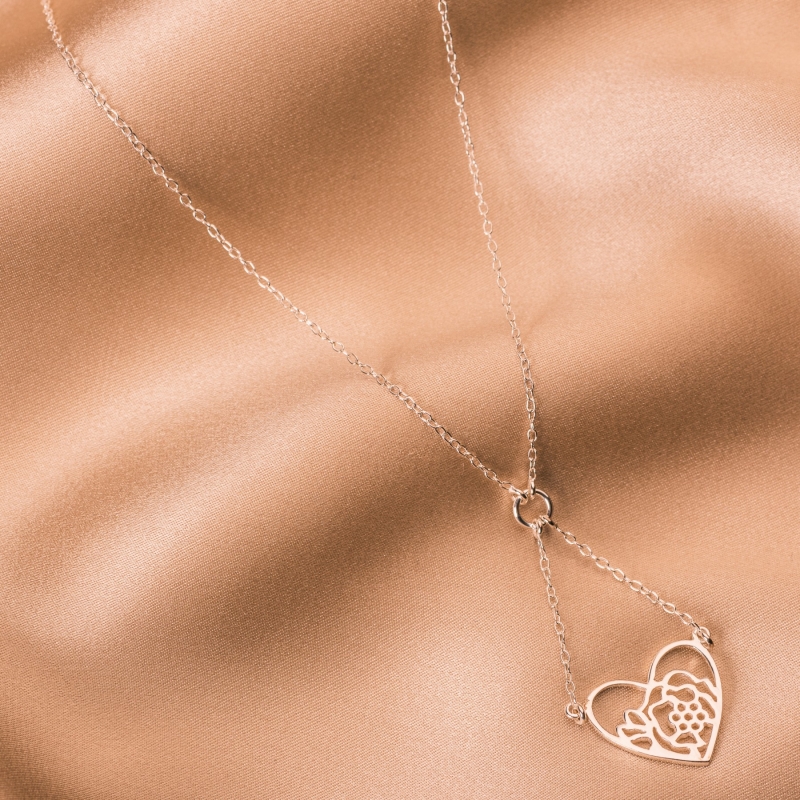 Sterling Silver Necklace Heart& Flower