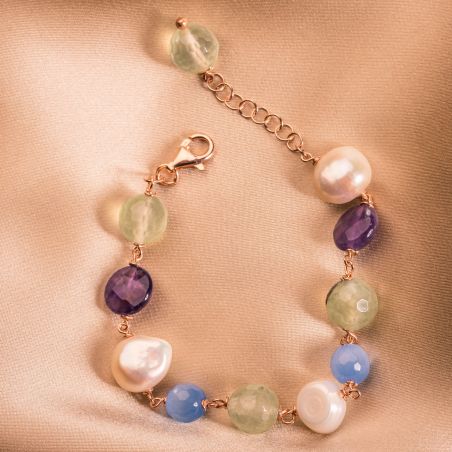 Sterling Silver Bracelet Cat Eye, amethist, pearls