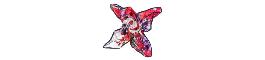 Esarfe din matase naturala cu imprimeuri flori de toamna