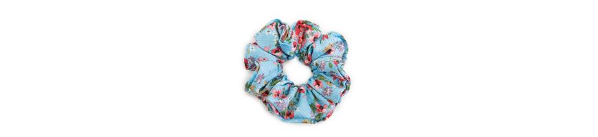 Collection of silk scarves and hair accessories with cherry flowers